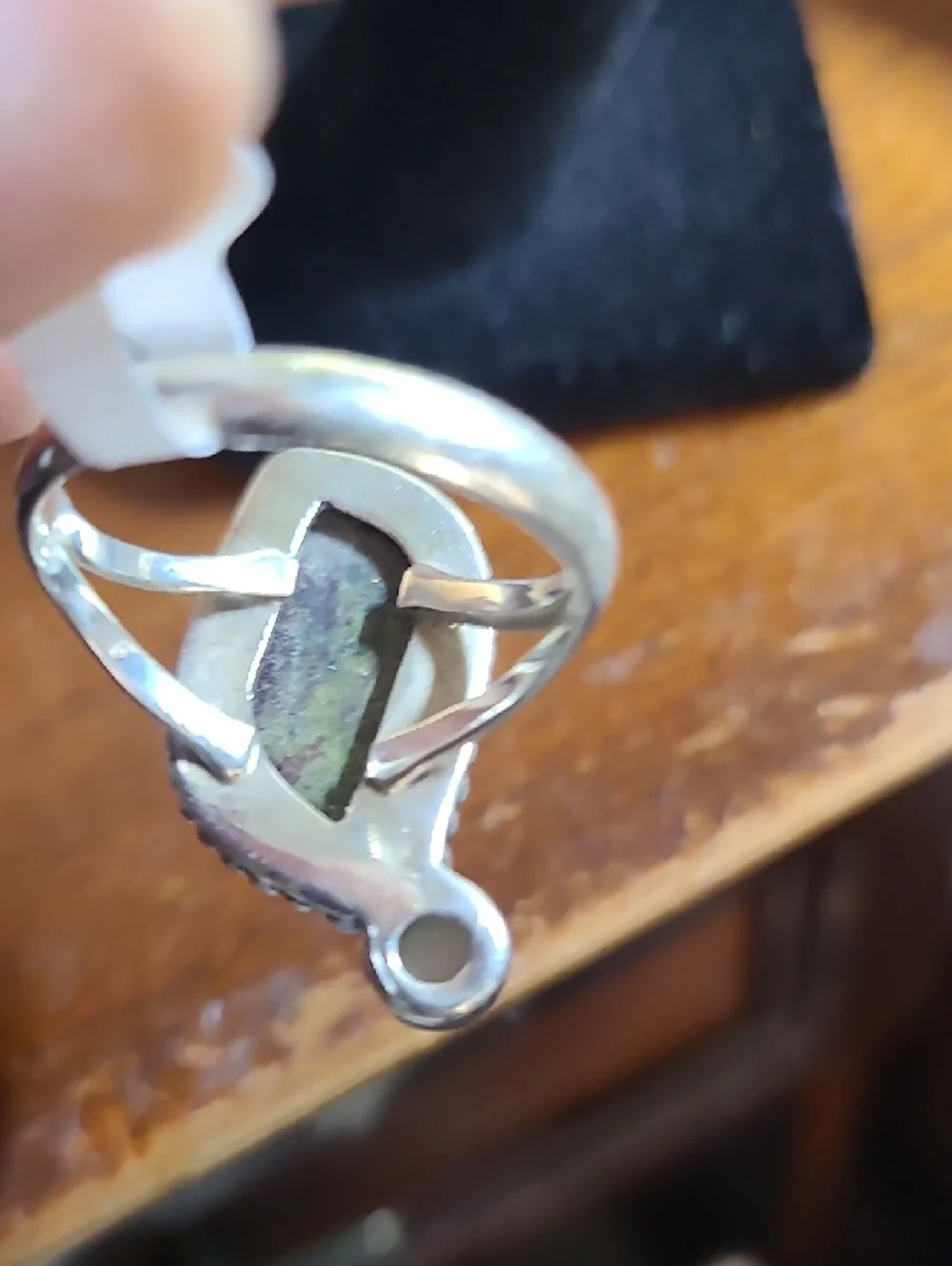 Sterling Silver Green Jasper and Moonstone Statement Ring - Picture 3 of 3